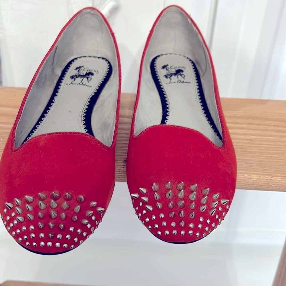 Circus by Sam Edelman “Austin” flats, red with silver studded toe, size 7